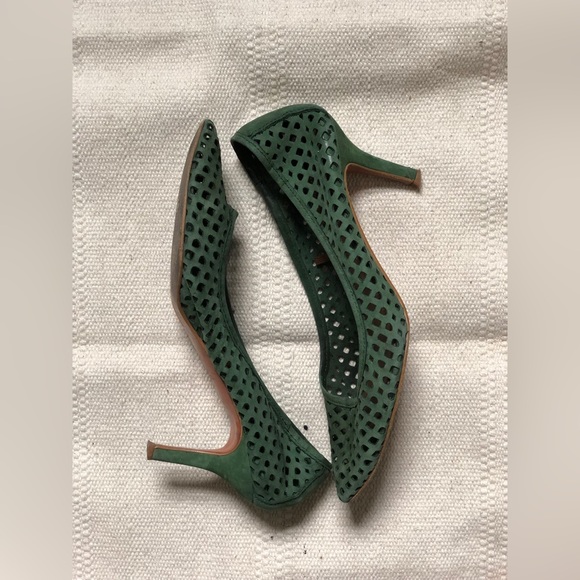 ZARA green net leather kitten heels - Picture 1 of 4